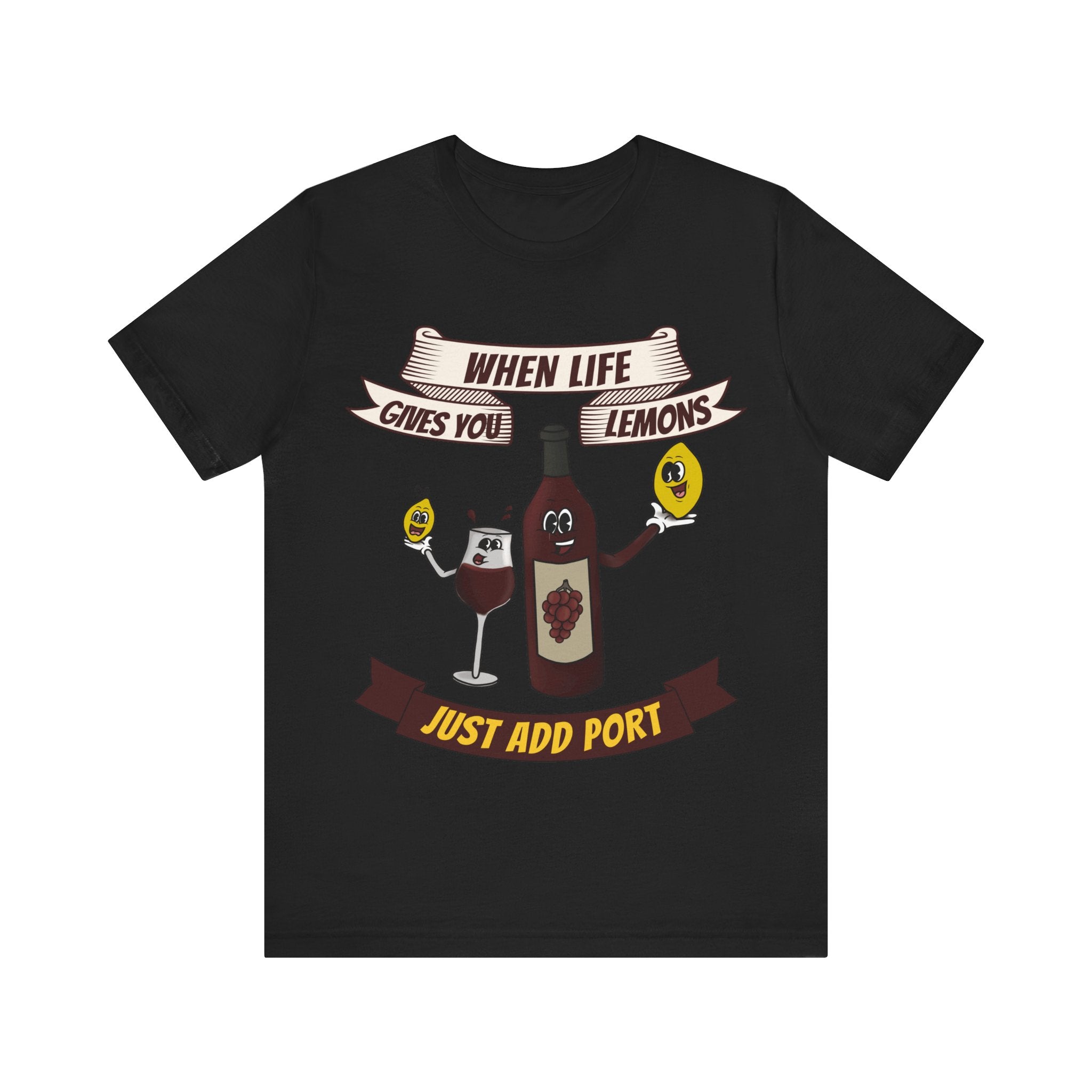 When Life Gives You Lemons, Just Add Port T-Shirt: Whimsical Wine Illustration, Humorous Beverage Concept Art
