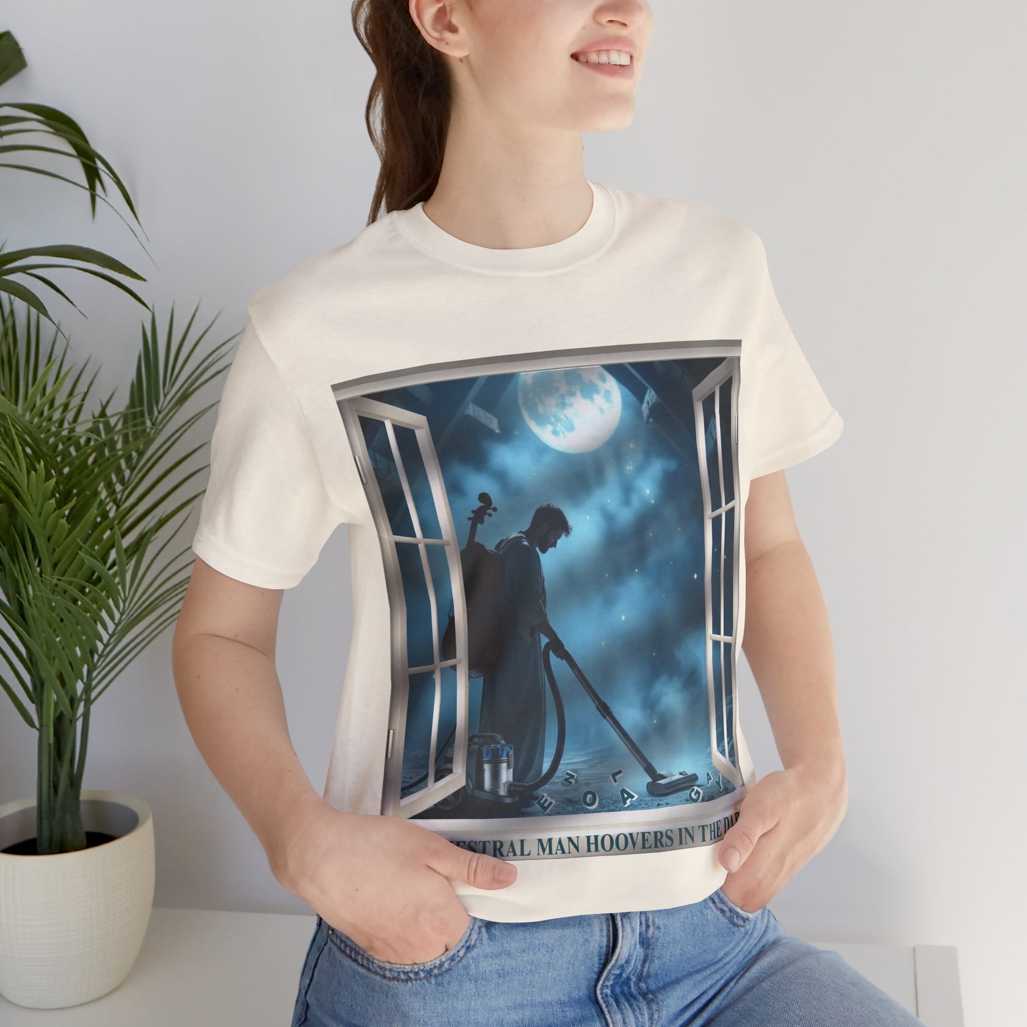 Orchestral Man Hoovers In The Dark T-Shirt - Punny 80s Synth Pop