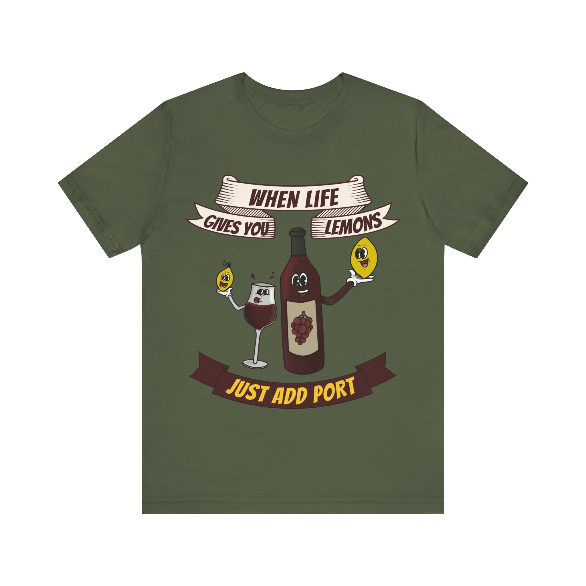 When Life Gives You Lemons, Just Add Port T-Shirt: Whimsical Wine Illustration, Humorous Beverage Concept Art