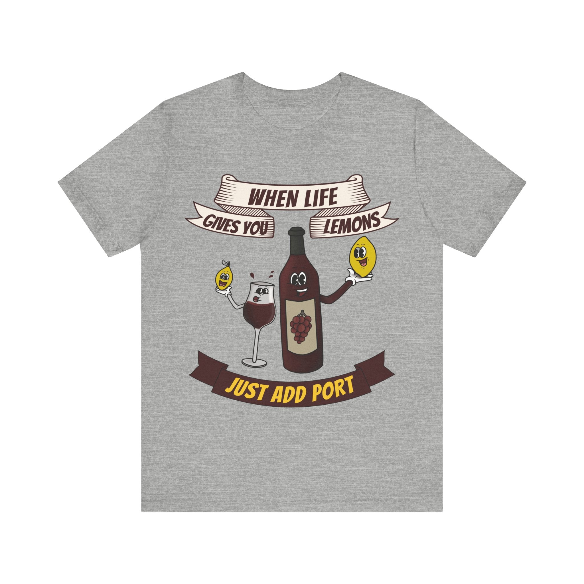 When Life Gives You Lemons, Just Add Port T-Shirt: Whimsical Wine Illustration, Humorous Beverage Concept Art