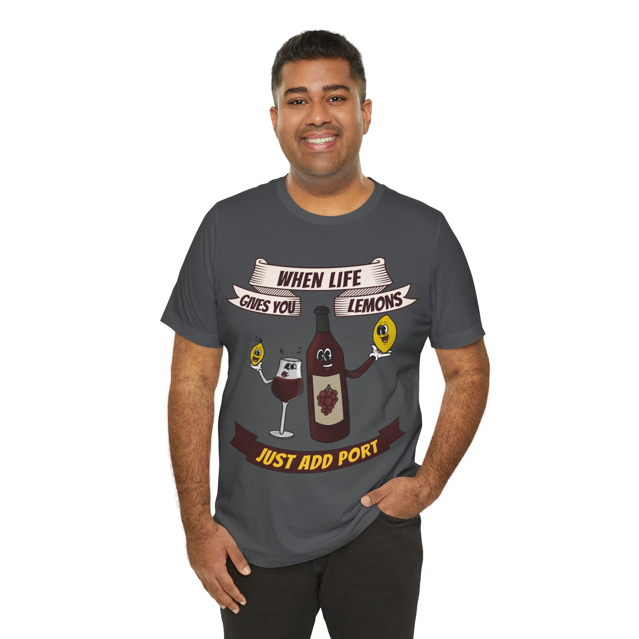 When Life Gives You Lemons, Just Add Port T-Shirt: Whimsical Wine Illustration, Humorous Beverage Concept Art