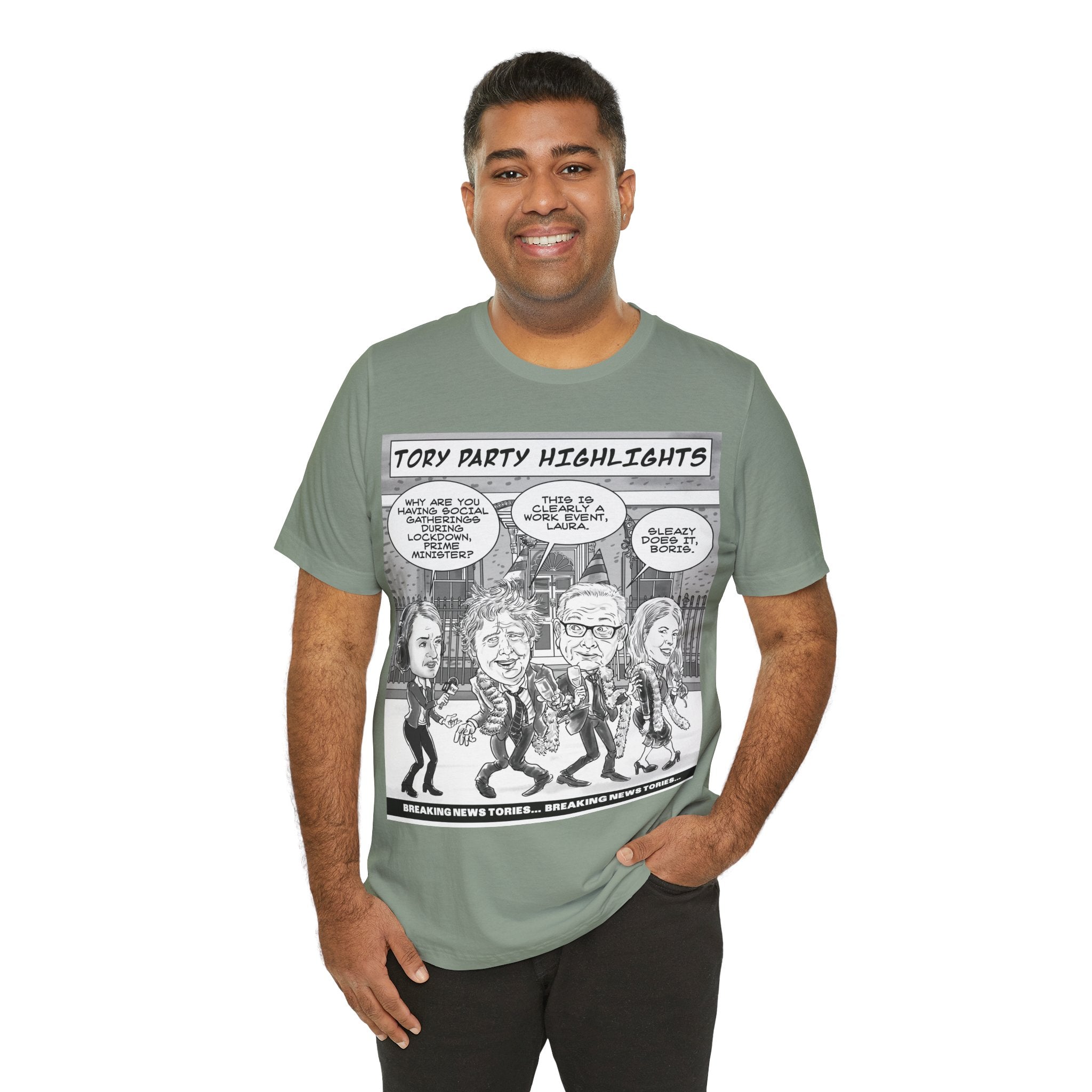 Partygate – Breaking News Tories T-Shirt: British Political Satire in Caricature
