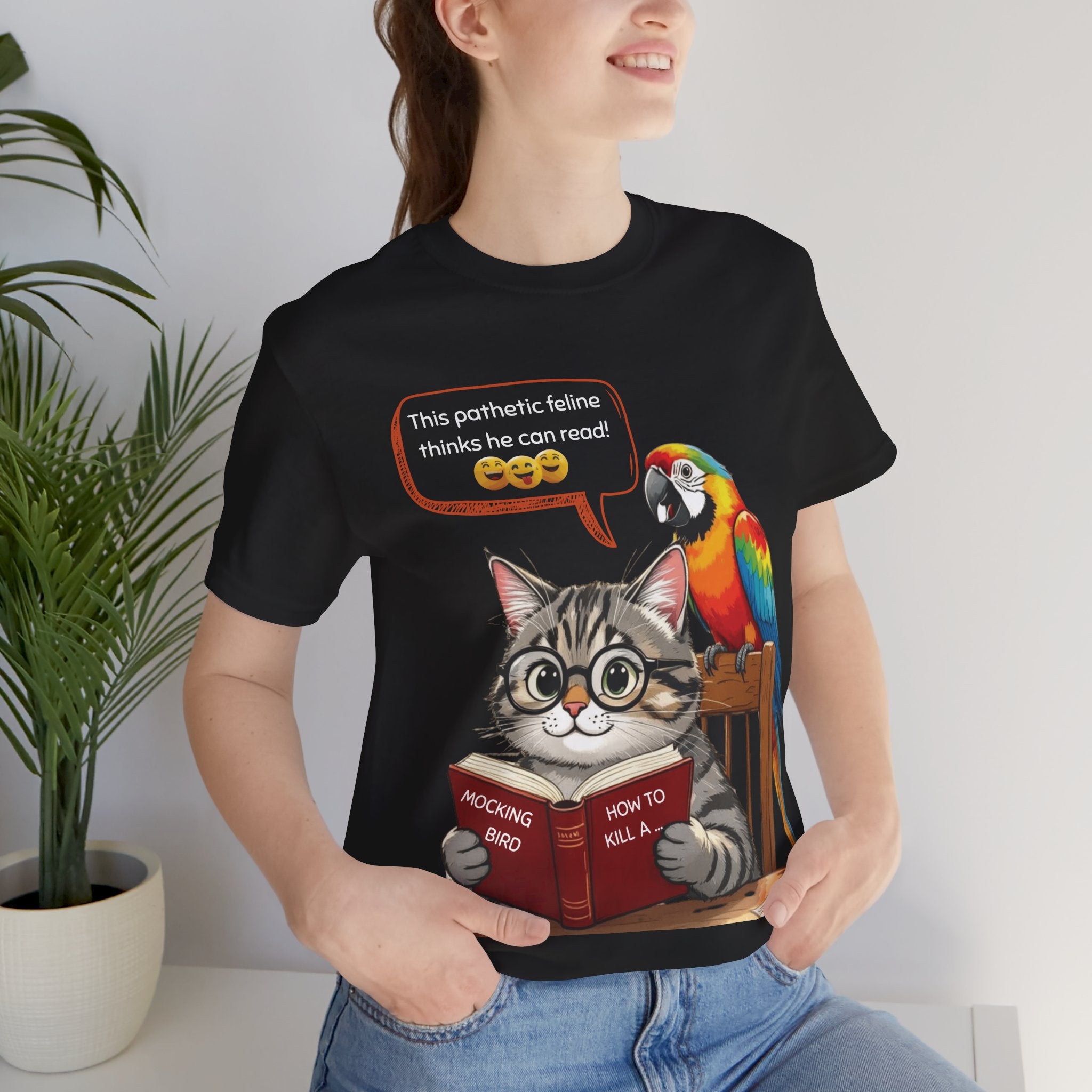 How To Kill A Mockingbird T-Shirt: Literary Mockery, Cat & Parrot