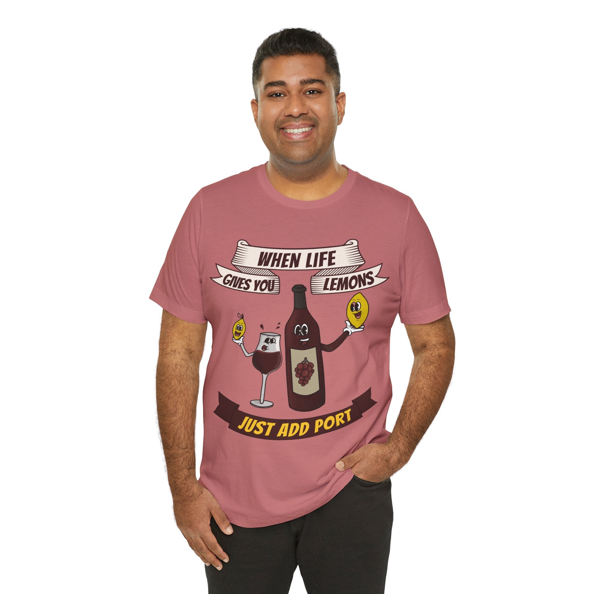 When Life Gives You Lemons, Just Add Port T-Shirt: Whimsical Wine Illustration, Humorous Beverage Concept Art