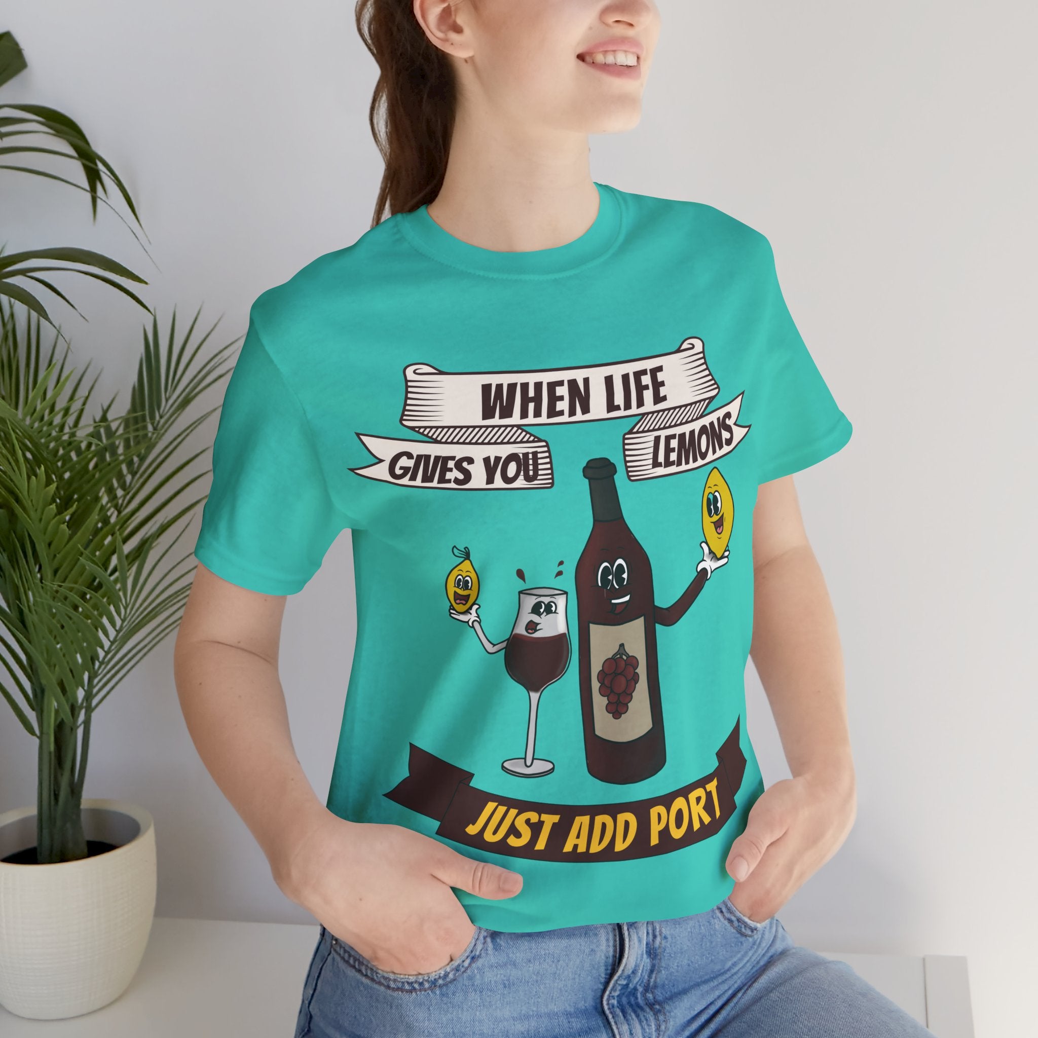When Life Gives You Lemons, Just Add Port T-Shirt: Whimsical Wine Illustration, Humorous Beverage Concept Art