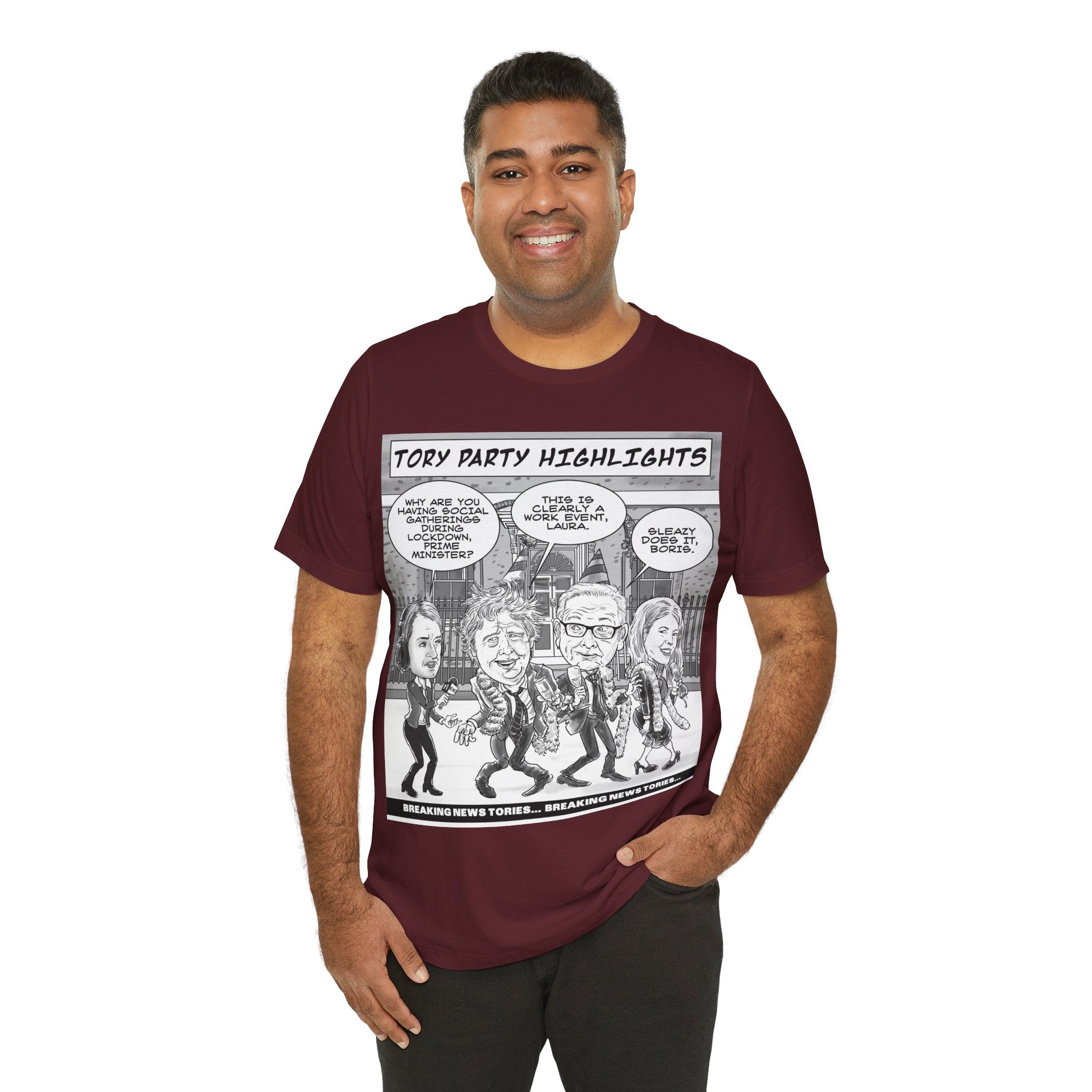 Partygate – Breaking News Tories T-Shirt: British Political Satire in Caricature