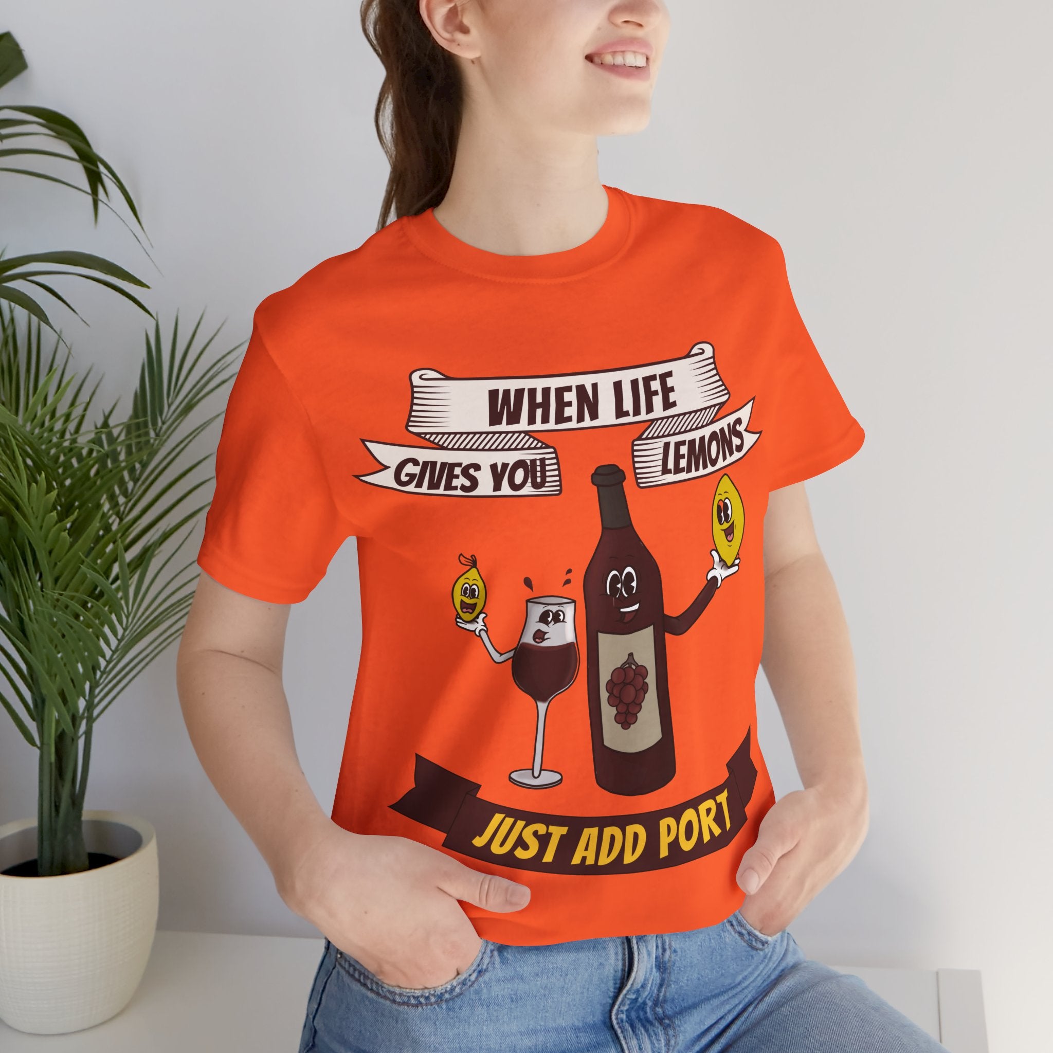 When Life Gives You Lemons, Just Add Port T-Shirt: Whimsical Wine Illustration, Humorous Beverage Concept Art
