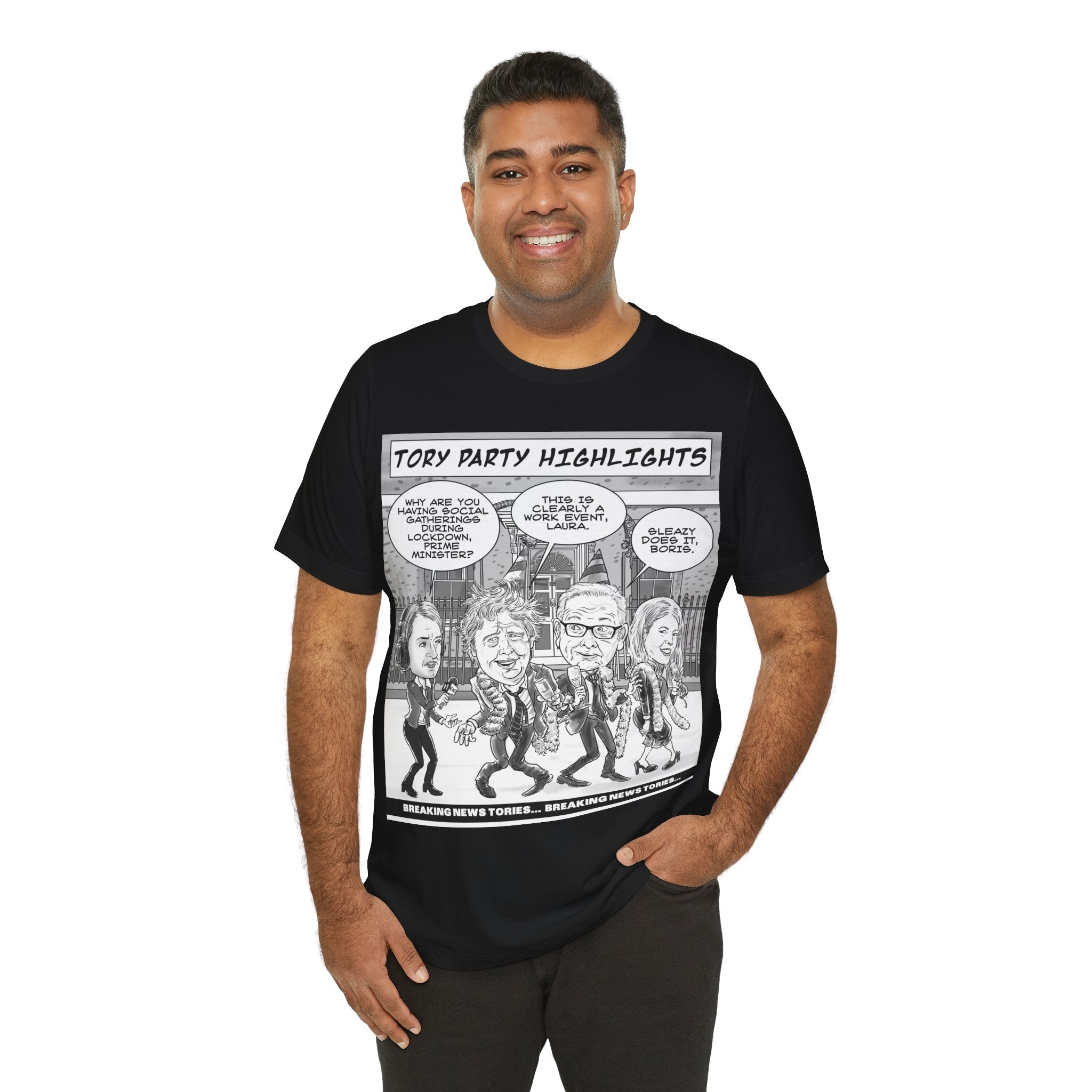 Partygate – Breaking News Tories T-Shirt: British Political Satire in Caricature