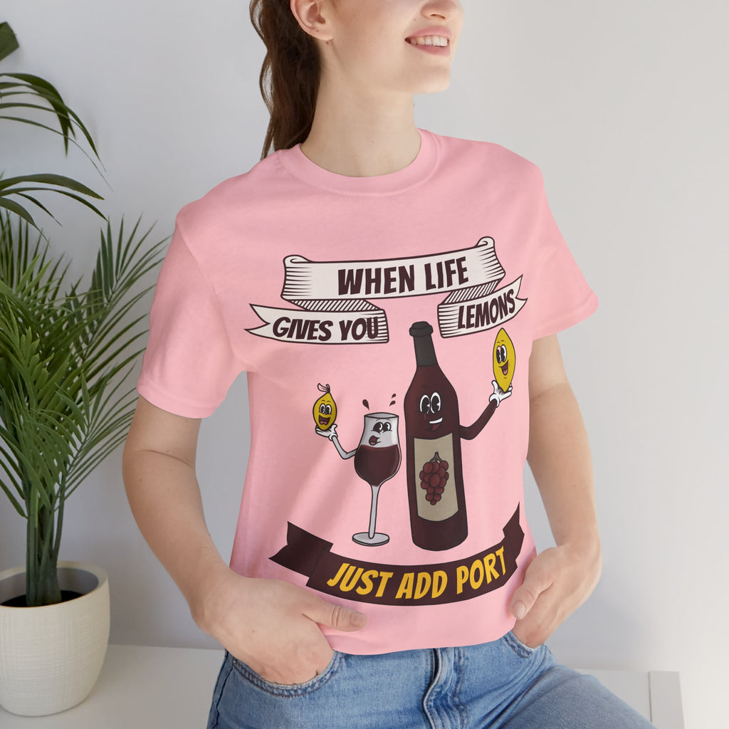 When Life Gives You Lemons, Just Add Port T-Shirt: Whimsical Wine Illustration, Humorous Beverage Concept Art