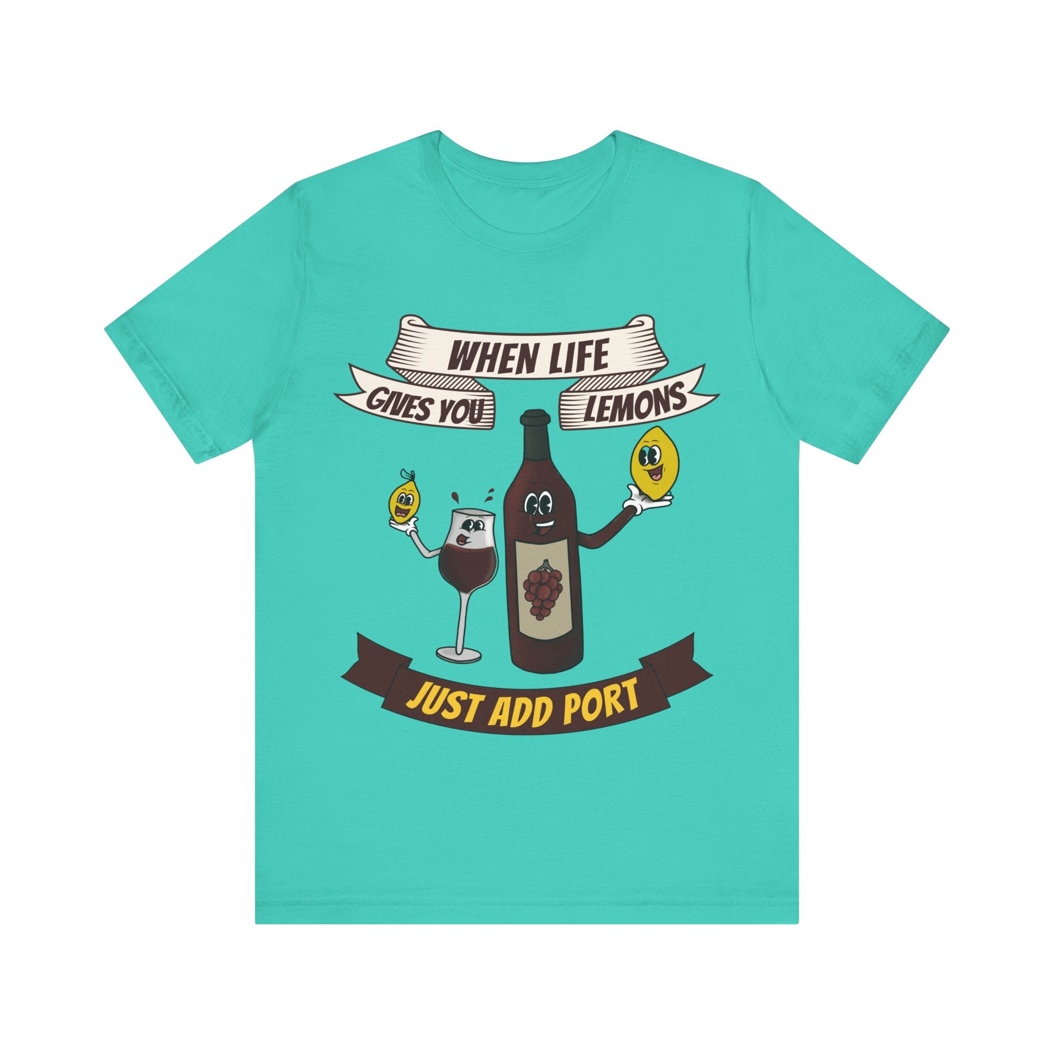 When Life Gives You Lemons, Just Add Port T-Shirt: Whimsical Wine Illustration, Humorous Beverage Concept Art