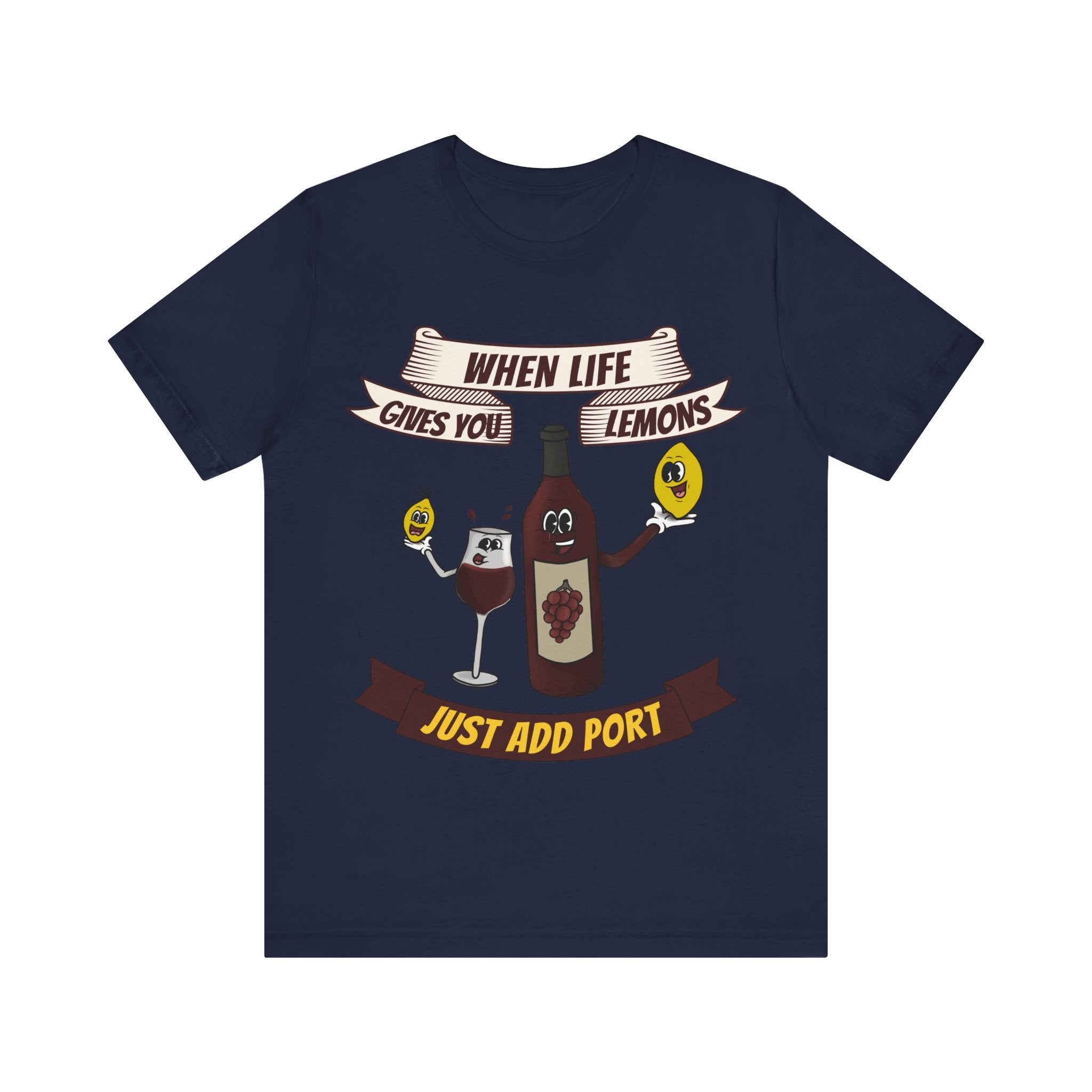 When Life Gives You Lemons, Just Add Port T-Shirt: Whimsical Wine Illustration, Humorous Beverage Concept Art