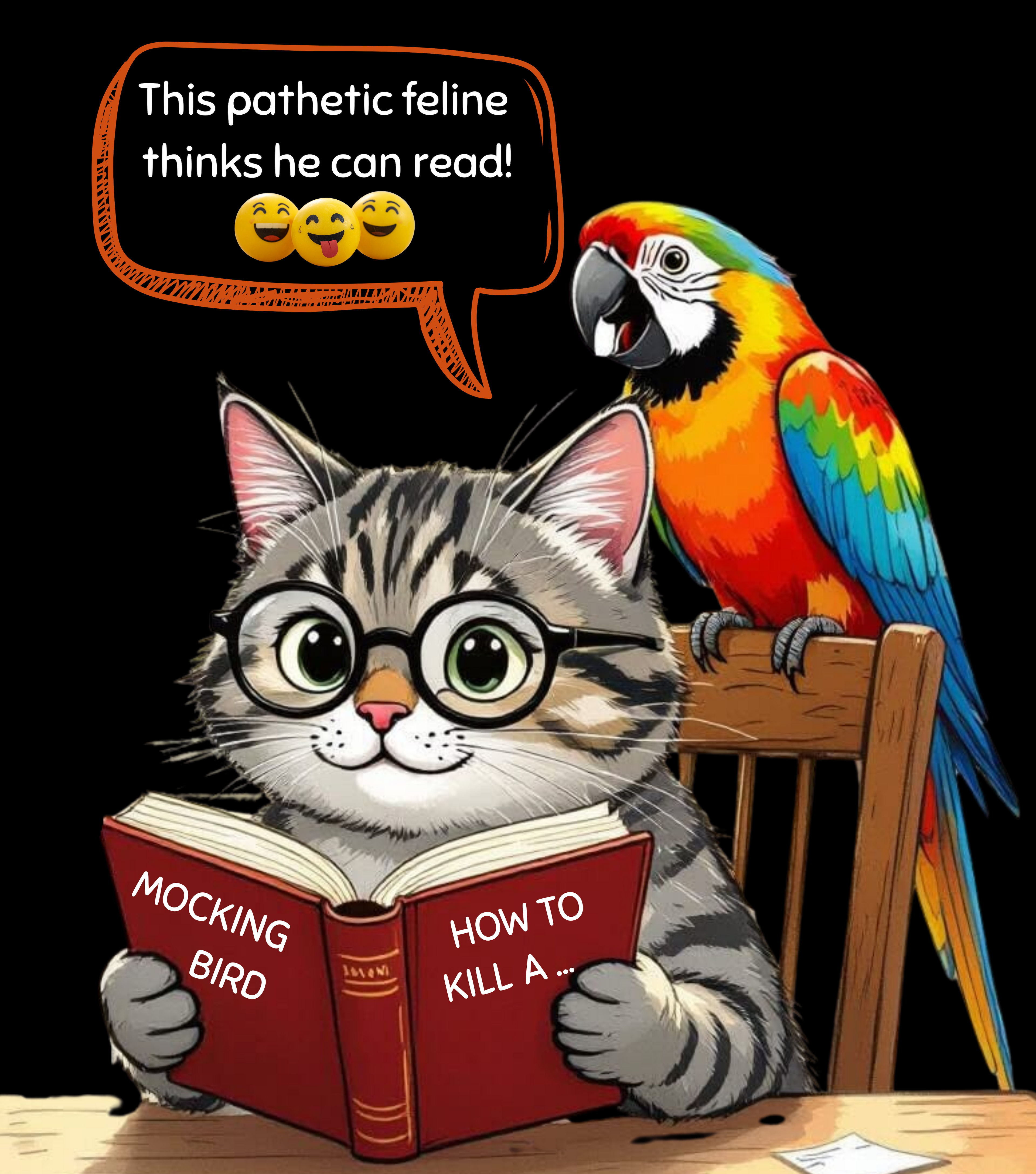 How To Kill A Mockingbird T-Shirt: Literary Mockery, Cat & Parrot