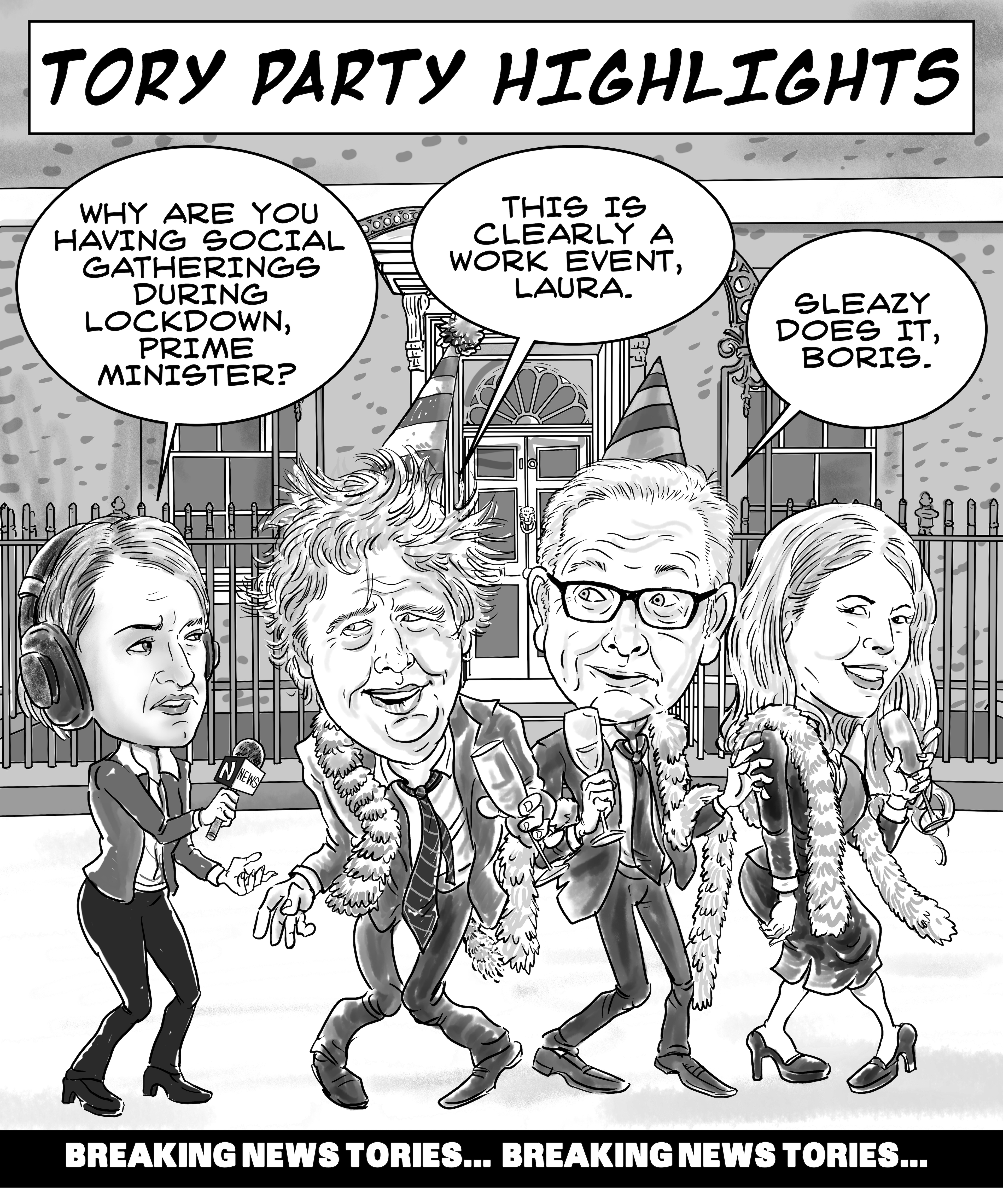 Partygate – Breaking News Tories T-Shirt: British Political Satire in Caricature