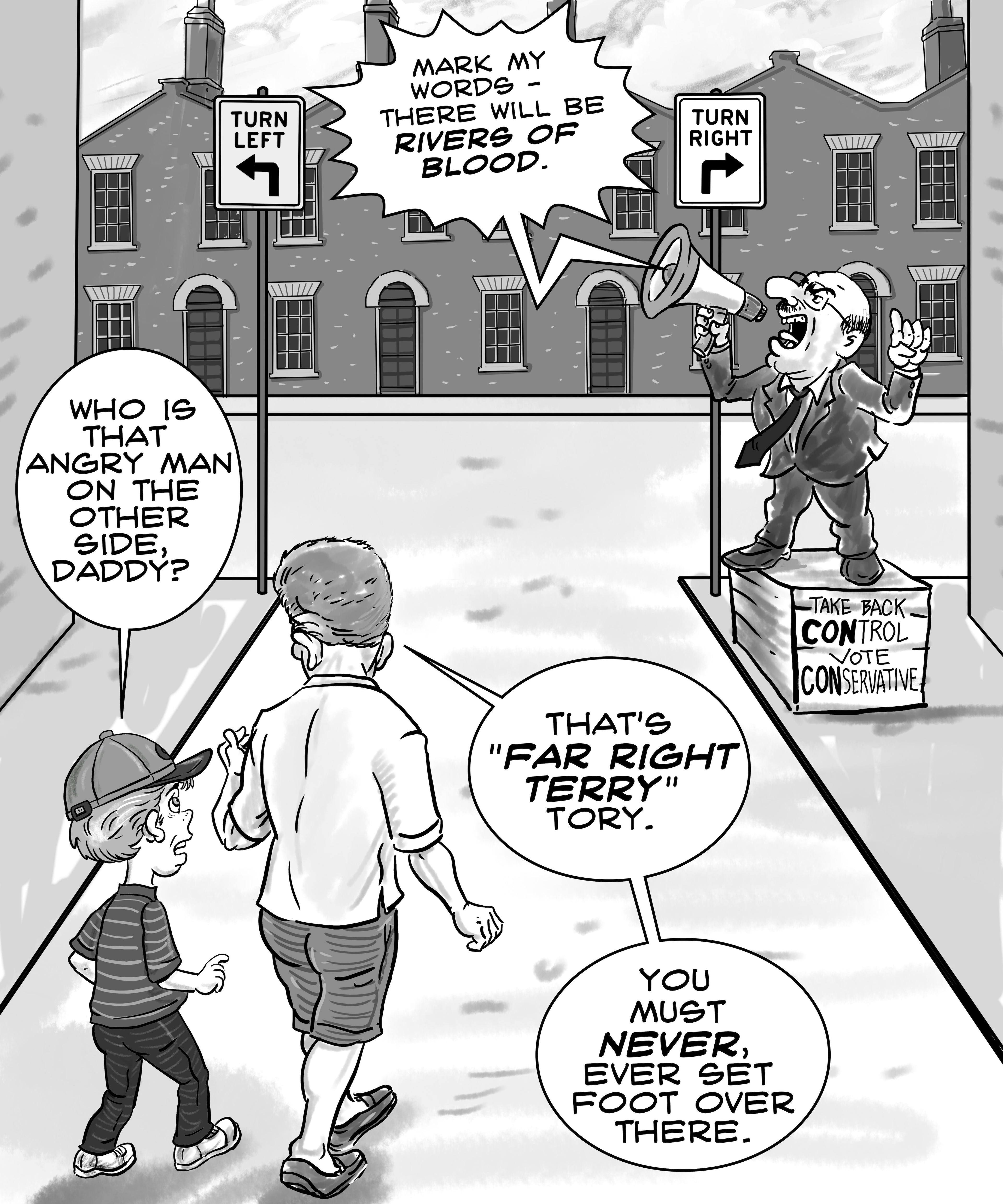 Far Right Terry Tory T-Shirt: British Politics, Satirical Commentary on Far Right Rhetoric and the Ideological Divide