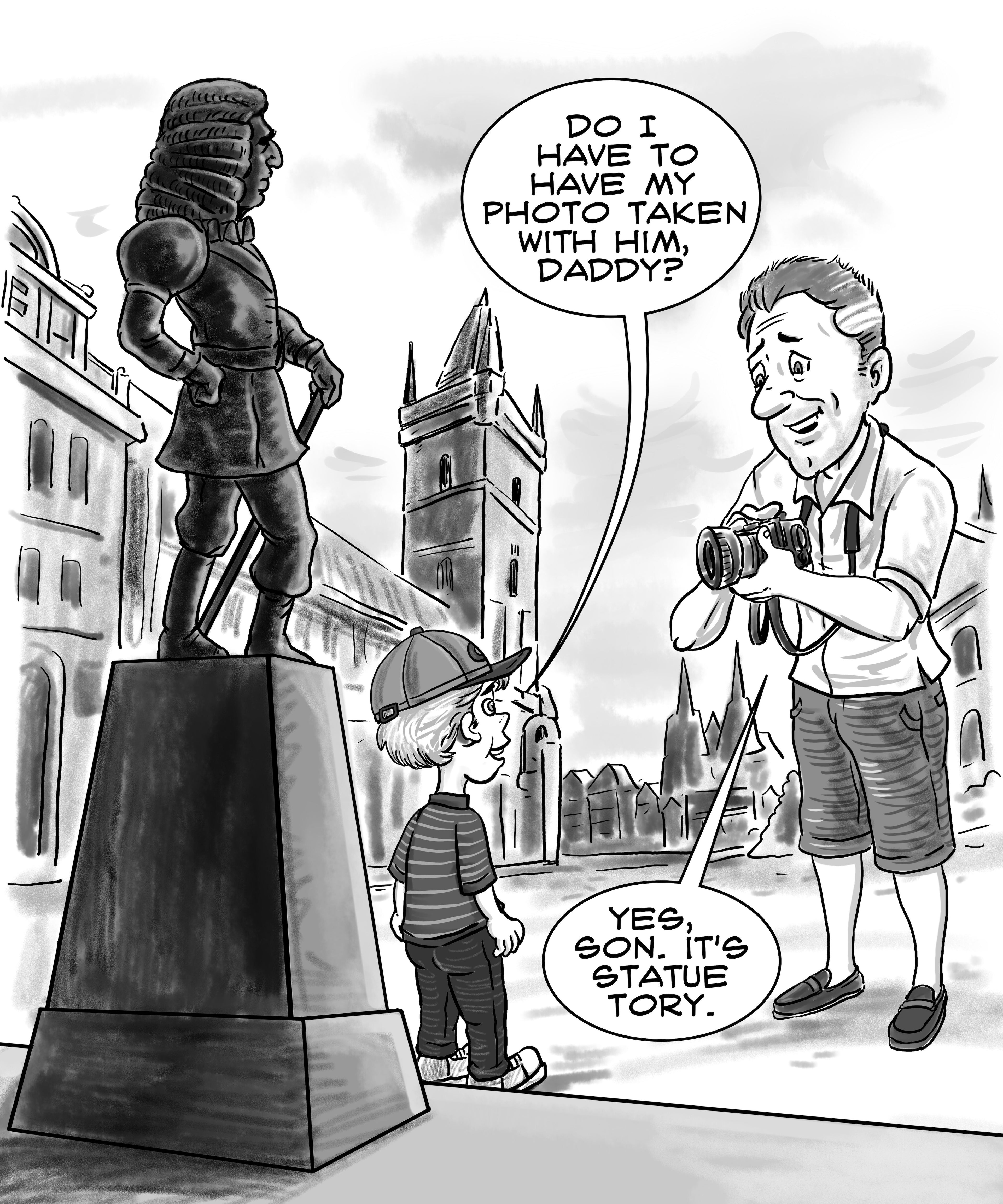 Statue Tory T-Shirt: Political Pun, Historical Monuments, British Humour