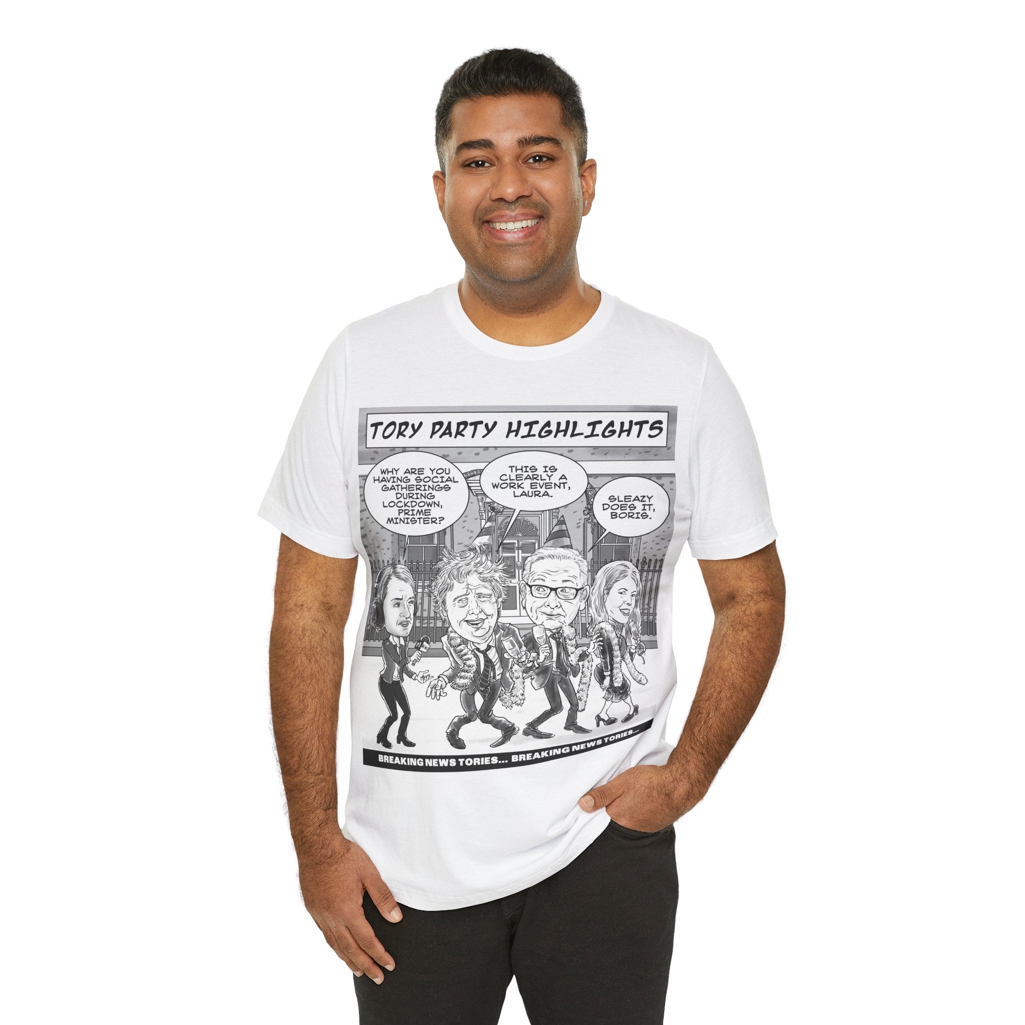 Partygate – Breaking News Tories T-Shirt: British Political Satire in Caricature