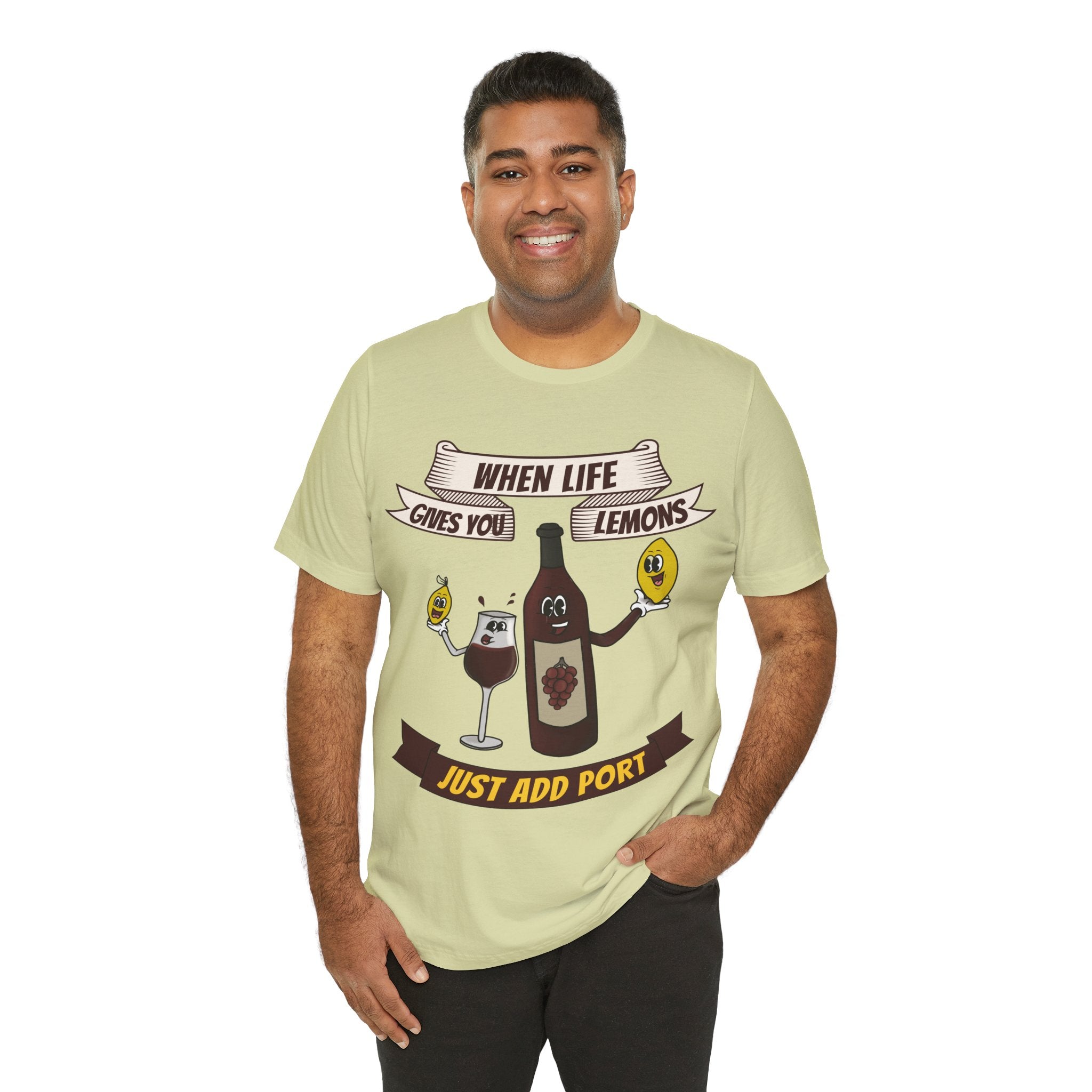When Life Gives You Lemons, Just Add Port T-Shirt: Whimsical Wine Illustration, Humorous Beverage Concept Art