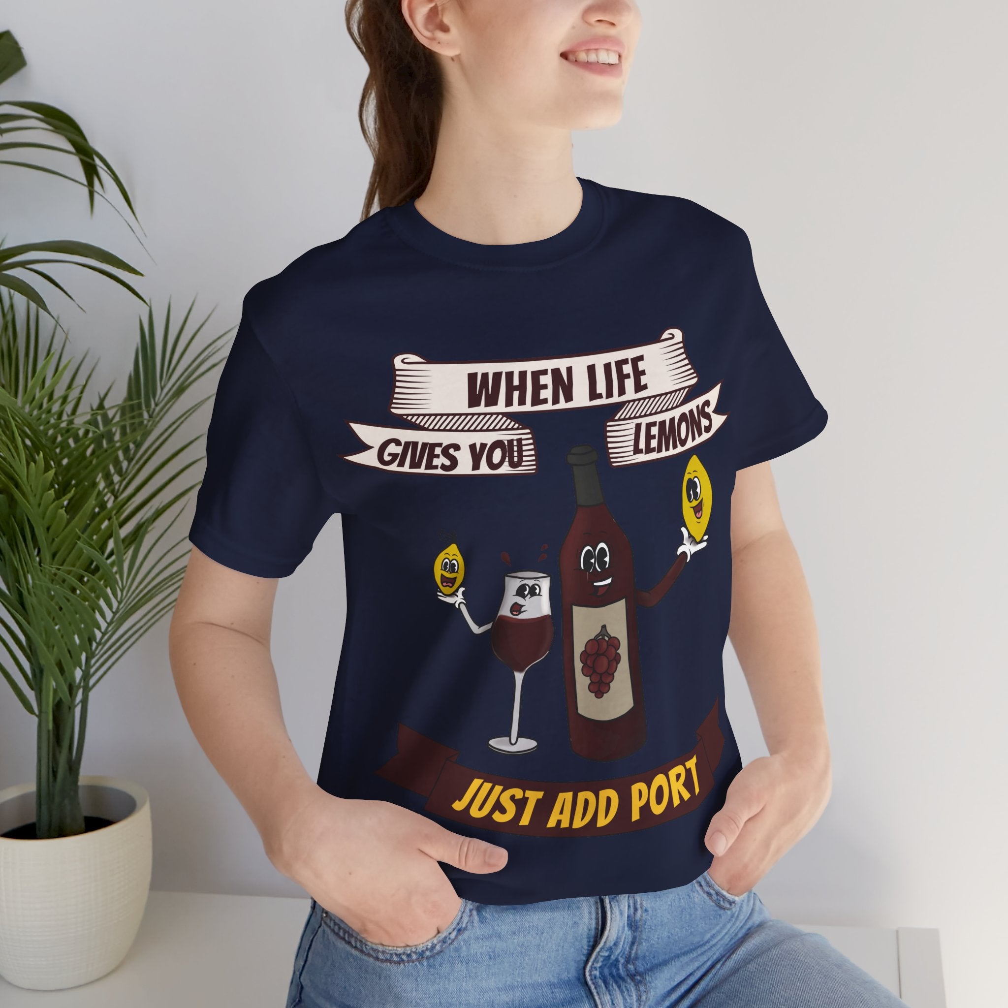 When Life Gives You Lemons, Just Add Port T-Shirt: Whimsical Wine Illustration, Humorous Beverage Concept Art