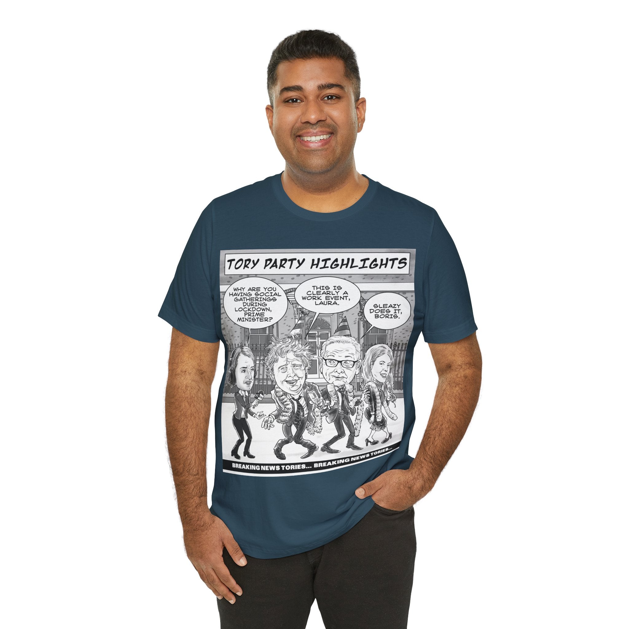 Partygate – Breaking News Tories T-Shirt: British Political Satire in Caricature