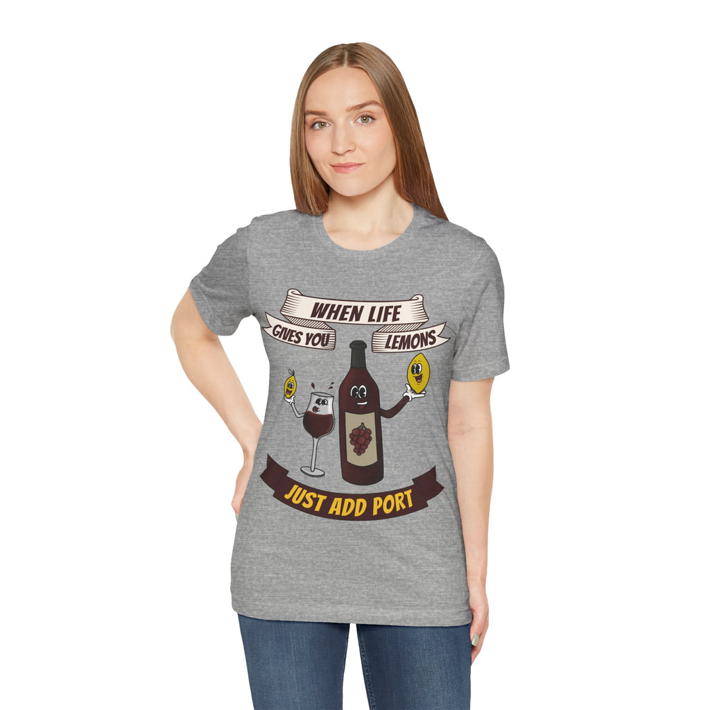 When Life Gives You Lemons, Just Add Port T-Shirt: Whimsical Wine Illustration, Humorous Beverage Concept Art