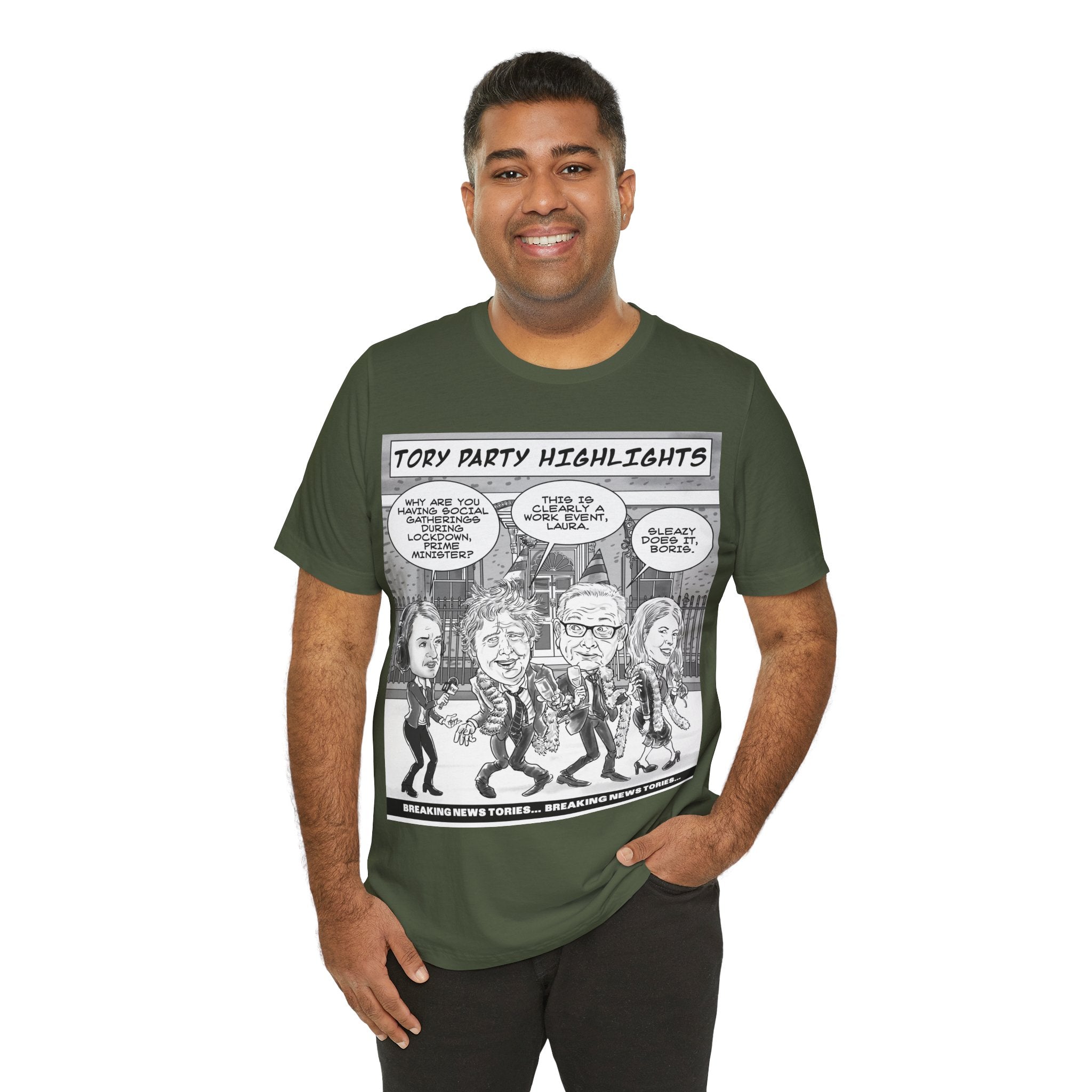 Partygate – Breaking News Tories T-Shirt: British Political Satire in Caricature