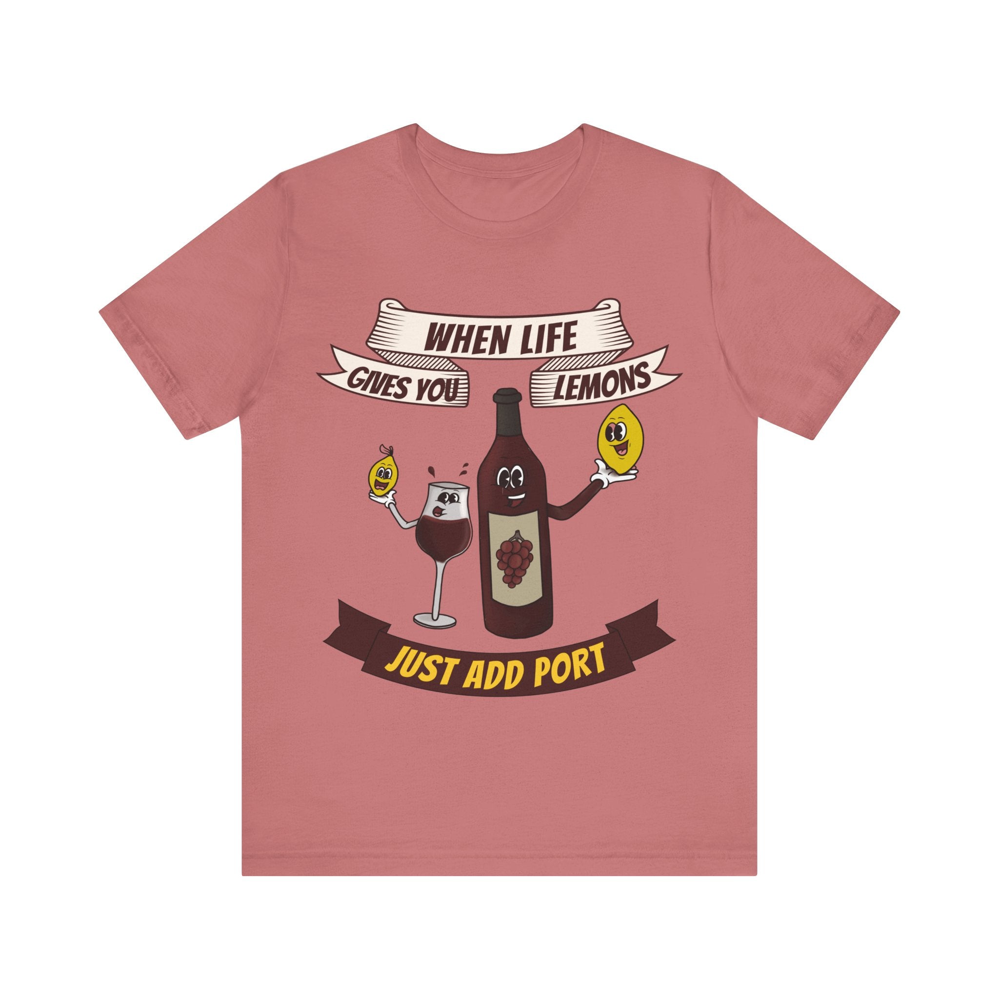 When Life Gives You Lemons, Just Add Port T-Shirt: Whimsical Wine Illustration, Humorous Beverage Concept Art