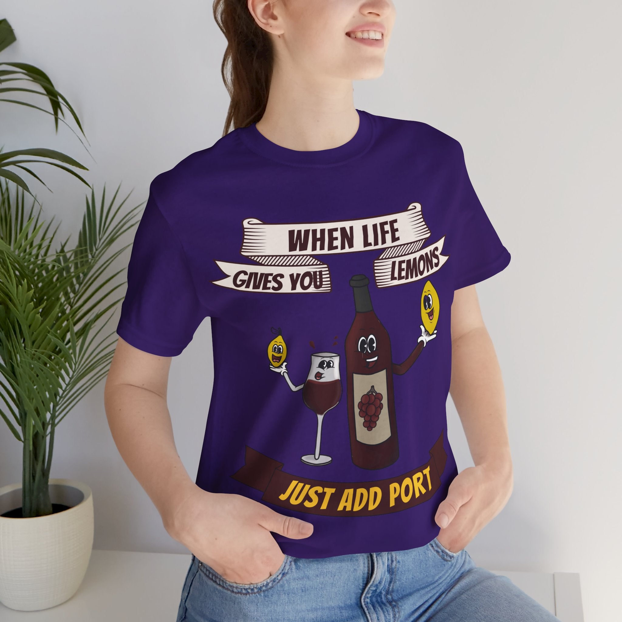 When Life Gives You Lemons, Just Add Port T-Shirt: Whimsical Wine Illustration, Humorous Beverage Concept Art