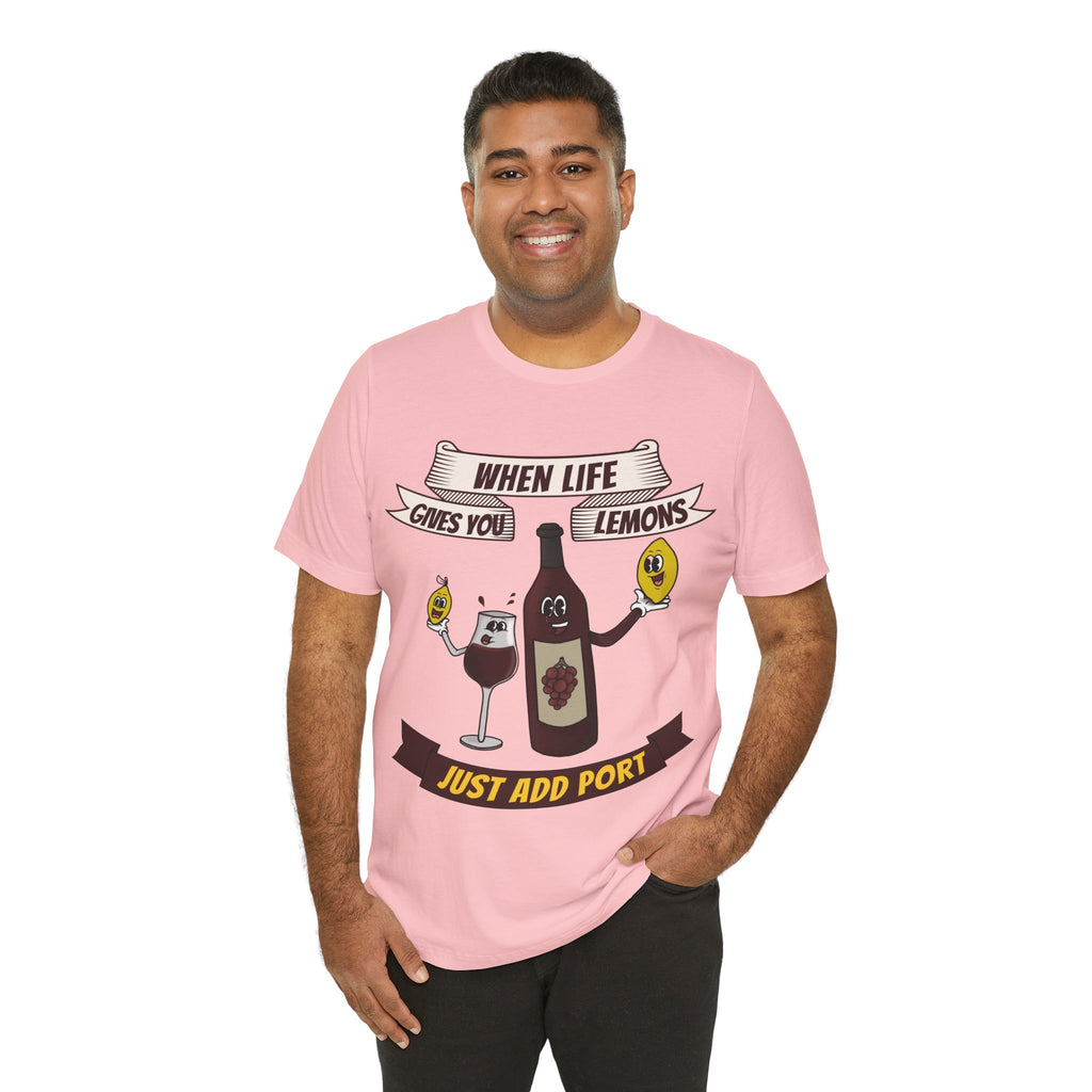 When Life Gives You Lemons, Just Add Port T-Shirt: Whimsical Wine Illustration, Humorous Beverage Concept Art