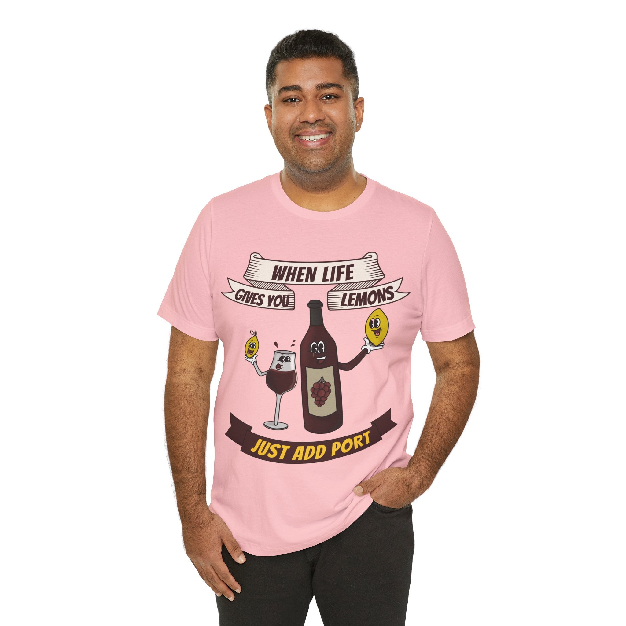 When Life Gives You Lemons, Just Add Port T-Shirt: Whimsical Wine Illustration, Humorous Beverage Concept Art